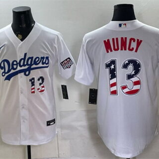 Men's Los Angeles Dodgers #13 Max Muncy White USA 250 Fourth of July Home Stitched Baseball Jersey