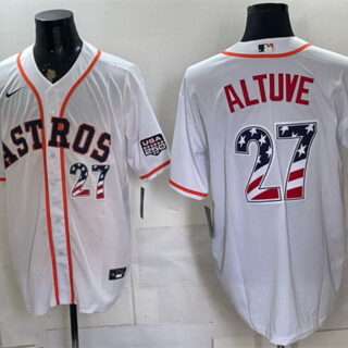 Men's Houston Astros #27 Jose Altuve White USA 250 Fourth of July Home Stitched Baseball Jersey