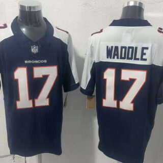 Men's Denver Broncos #17 Jaylen Waddle Navy White 2026 Vapor Limited Stitched Football Jersey