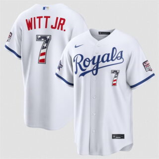 Men's Kansas City Royals #7 Bobby Witt Jr. White 2026 All-Star Edition Stars & Stripes Stadium Pick-A-Player Stitched Baseball Jersey
