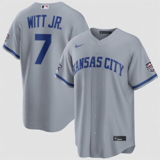 Men's Kansas City Royals #7 Bobby Witt Jr. Gray 2026 All-Star Game & USA 250 Patch Stitched Baseball Jersey