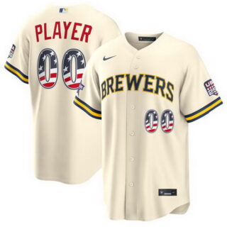Men's Milwaukee Brewers CTIVE PLAYER Custom Cream 2026 All-Star Edition Stars & Stripes USA 250 Patch Stitched Baseball Jersey