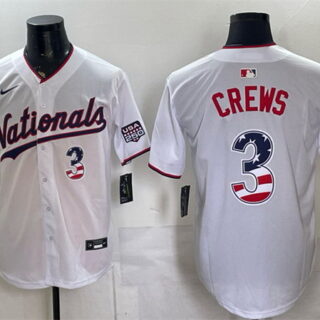 Men's Washington Nationals #3 Dylan Crews White USA 250 Fourth of July Home Stitched Baseball Jersey