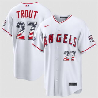 Men's Los Angeles Angels #27 Mike Trout White 2026 All-Star Edition Stars & Stripes Stadium Pick-A-Player Stitched Baseball Jersey