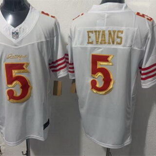 Men's San Francisco 49ers #5 Mike Evans White Gold 2026 F.U.S.E. Rivalries Vapor Limited Stitched Football Jersey
