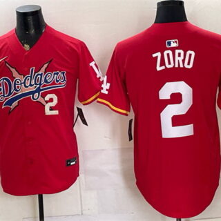 Men's Los Angeles Dodgers x One Piece #2 Zoro Red Vapor Premier Limited Stitched Baseball Jersey