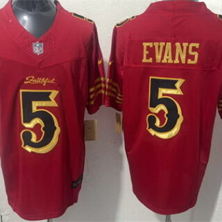 Men's San Francisco 49ers #5 Mike Evans Red Gold 2026 F.U.S.E. Rivalries Vapor Limited Stitched Football Jersey