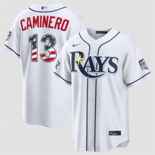 Men's Tampa Bay Rays #13 Junior Caminero White 2026 All-Star Edition Stars & Stripes Stadium Pick-A-Player Stitched Baseball Jersey