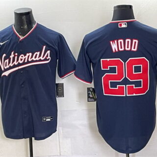 Men's Washington Nationals #29 James Wood Navy Stitched Baseball Jersey