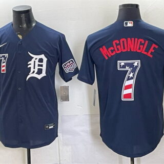 Men's Detroit Tigers #7 Kevin McGonigle Navy 2026 USA 250 Fourth of July Stitched Baseball Jersey