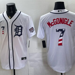Men's Detroit Tigers #7 Kevin McGonigle White 2026 USA 250 Fourth of July Stitched Baseball Jersey