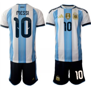 Men Argentina #10 Lionel Messi White Blue 2025-26 Home Soccer Jersey Suit