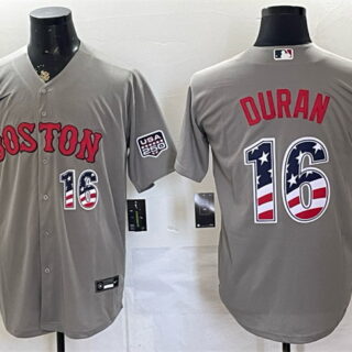 Men's Boston Red Sox #16 Jarren Duran Grey 2026 USA 250 Fourth of July Home Stitched Baseball Jersey