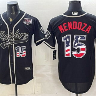 Men's Las Vegas Raiders #15 Fernando Mendoza Black USA 250 Fourth of July Vapor Limited Stitched Baseball Jersey