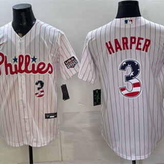 Men's Philadelphia Phillies #3 Bryce Harper White USA 250 Fourth of July Home Stitched Baseball Jersey
