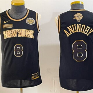 Men's New Yok Knicks #8 OG Anunoby Black Gold 2026 Finals & Eastern Conference Champions Patch Stitched Jersey