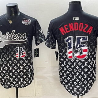 Men's Las Vegas Raiders #15 Fernando Mendoza Black USA 250 Fourth of July Vapor Limited Stitched Baseball Jerseys