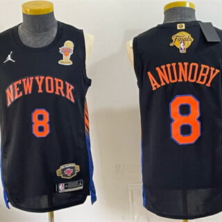 Men's New Yok Knicks #8 OG Anunoby Black 2026 Finals Champions Patch Statement Edition Stitched Jersey
