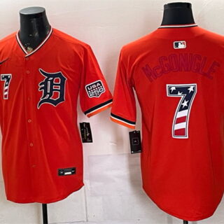 Men's Detroit Tigers #7 Kevin McGonigle Orange 2026 USA 250 Fourth of July Stitched Baseball Jersey