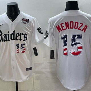 Men's Las Vegas Raiders #15 Fernando Mendoza White USA 250 Fourth of July 'Gothic Sin City Shadows Edition' Vapor Limited Stitched Baseball Jersey