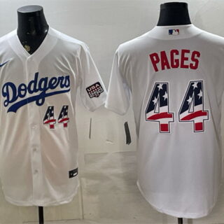 Men's Los Angeles Dodgers #44 Andy Pages White USA 250 Fourth of July Home Stitched Baseball Jersey