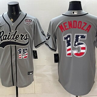 Men's Las Vegas Raiders #15 Fernando Mendoza Grey USA 250 Fourth of July Vapor Limited Stitched Baseball Jersey
