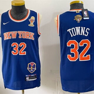 Men's New Yok Knicks #32 Karl-Anthony Towns Blue 2026 Finals Champions Patch Statement Edition Stitched Jersey