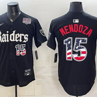 Men's Las Vegas Raiders #15 Fernando Mendoza Black USA 250 Fourth of July 'Gothic Sin City Shadows Edition' Vapor Limited Stitched Baseball Jersey