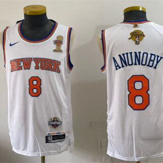 Men's New Yok Knicks #8 OG Anunoby White 2026 Finals Champions Patch Statement Edition Stitched Jersey