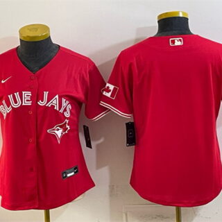 Women's Toronto Blue Jays Blank Red 50 Seasons Patch Stitched Baseball Jersey(Run Small)