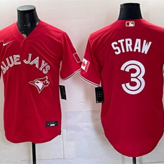 Men's Toronto Blue Jays #3 Myles Straw Red 50 Seasons Patch Stitched Baseball Jersey