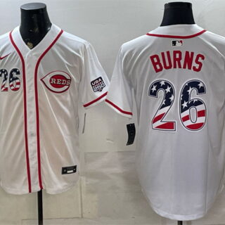 Men's Cincinnati Reds #26 Chase Burn White 2026 USA 250 Fourth of July Home Stitched Baseball Jersey