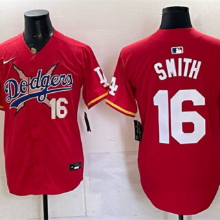Men's Los Angeles Dodgers x One Piece #16 Will Smith Red Vapor Premier Limited Stitched Baseball Jersey