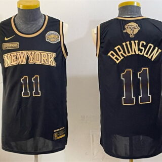 Men's New Yok Knicks #11 Jalen Brunson Black Gold 2026 Finals & Eastern Conference Champions Patch Stitched Jersey