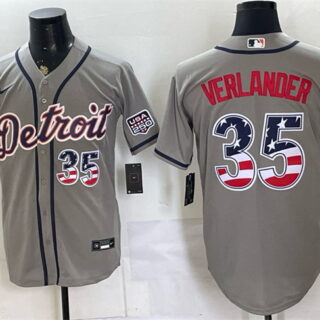 Men's Detroit Tigers #35 Justin Verlander Grey 2026 USA 250 Fourth of July Stitched Baseball Jersey