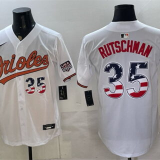 Men's Baltimore Orioles #35 Adley Rutschman White USA 250 Fourth of July Home Stitched Baseball Jersey