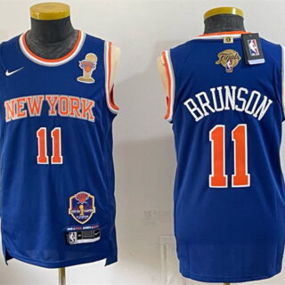 Men's New Yok Knicks #11 Jalen Brunson Blue 2026 Finals Champions Patch Statement Edition Stitched Jersey