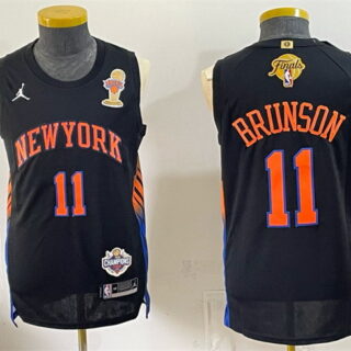 Men's New Yok Knicks #11 Jalen Brunson Black 2026 Finals Champions Patch Statement Edition Stitched Jersey