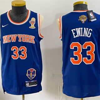 Men's New Yok Knicks #33 Patrick Ewing Black 2026 Finals Champions Patch Statement Edition Stitched Jersey