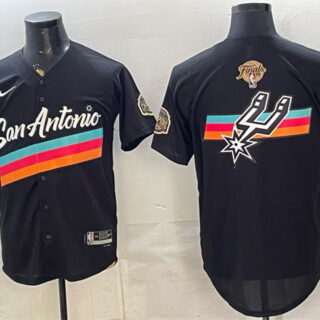 Men's San Antonio Spurs Team Big Logo Black 2026 Finals Patch City Edition Stitched Baseball Jersey