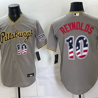 Men's Pittsburgh Pirates #10 Bryan Reynolds Grey USA 250 Fourth of July Stitched Baseball Jersey