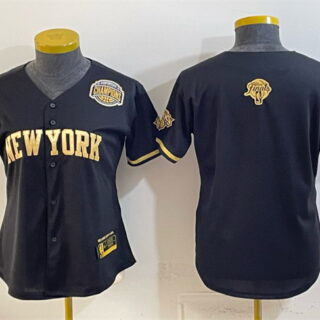 Youth New York Knicks Blank Black Gold 2026 Finals & Eastern Conference Champions Patch Stitched Baseball Jersey
