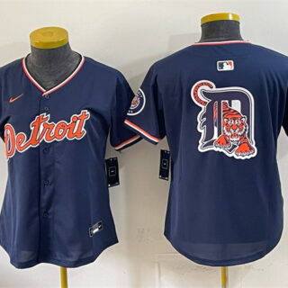 Women's Detroit Tigers Team Big Logo Navy 2026 Alternate Vapor Premier Limited Stitched Baseball Jersey(Run Small)