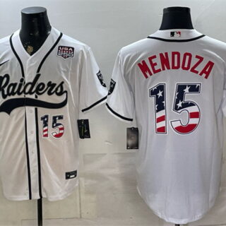 Men's Las Vegas Raiders #15 Fernando Mendoza White USA 250 Fourth of July Vapor Limited Stitched Baseball Jersey