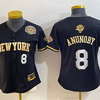 Youth New York Knicks #8 OG Anunoby Black Gold 2026 Finals & Eastern Conference Champions Patch Stitched Baseball Jersey