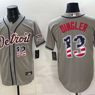 Men's Detroit Tigers #13 Dillon Dingler Grey 2026 USA 250 Fourth of July Stitched Baseball Jersey