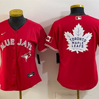 Youth Toronto Blue Jays & Leafs Red With White Leafs Logo 50 Seasons Patch Stitched Baseball Jersey