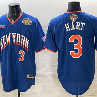 Men's New York Knicks #3 Josh Hart Royal 2026 Finals & Eastern Conference Champions Patch Stitched Baseball Jersey