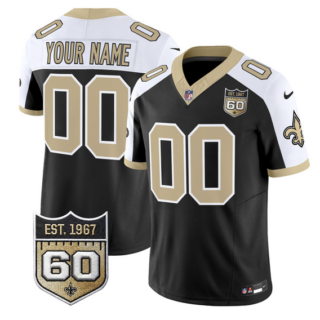 Men's New Orleans Saints Active Player Custom Black Alternate F.U.S.E. 60th Anniversary Patch Vapor Limited Stitched Football Jersey