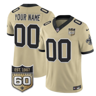 Men's New Orleans Saints Active Player Custom Gold F.U.S.E. 60th Anniversary Patch Vapor Limited Stitched Football Jersey